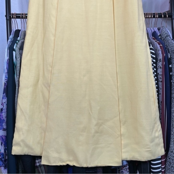 VINTAGE 70’s Pastel Yellow Empire Waist Dress w Train - Picture 8 of 14